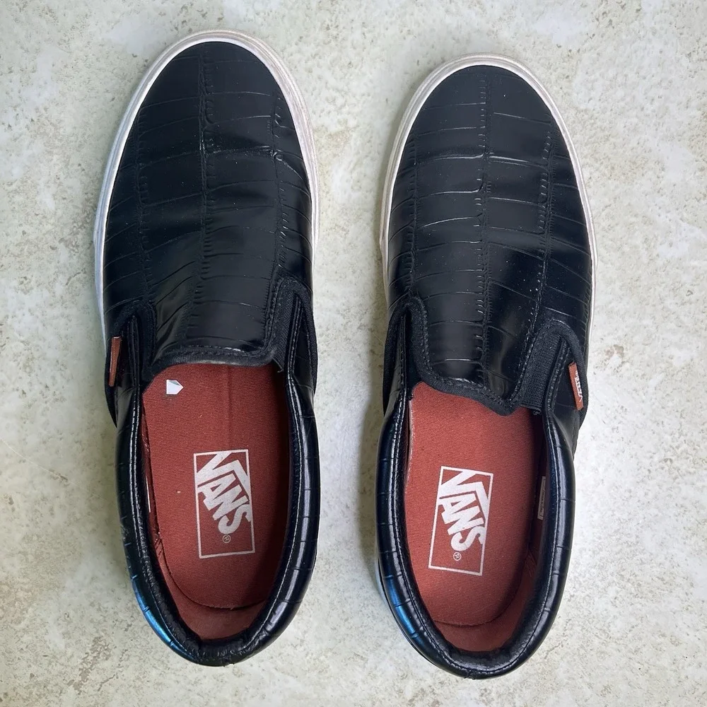 Vans Classic Slip-On Black Croc Leather‎ Sneakers - Men's 8 / Women's 9.5